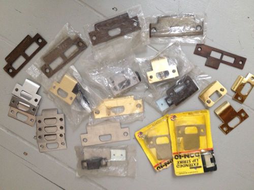 Lot of 24 Assorted Door and Lock Strike Plates, Brass &amp; Chrome, Locksmiths