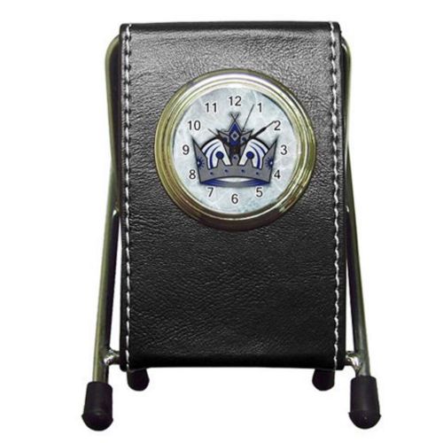 Custom Los Angeles Kings Leather Pen Holder Desk Clock (2 in 1) Free Shipping