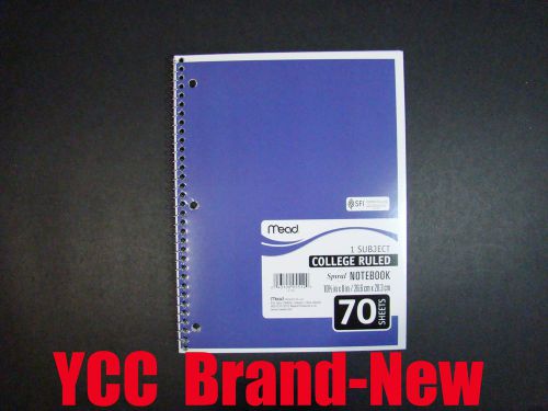 Mead Spiral Notebook,1subject,70sheet,college ruled,slate blu cover,10.5x8in,1pk