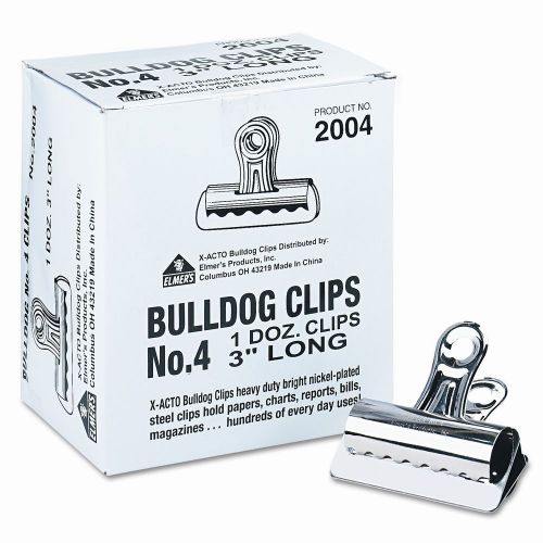 Boston® Bulldog Clips, Steel, 1&#034; Capacity, 3&#034;w, Nickel-Plated, 12/box