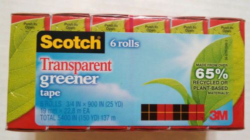 3M Scotch Transparent Tape, 1&#034; Core, 3/4&#034;x 900&#034; per Roll, 6 Rolls in The Pack