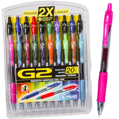 Pilot G2 20 Pack 31294, 0.7mm Gel Ink Rolling Ball Pen In 15 Assorted Colors