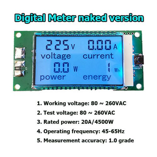 AC 110V-220V Digital 20A Volt Amp Watt Power Monitor Energy Ammeter Voltmeter