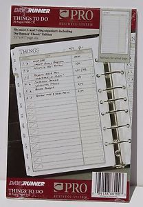 Day Runner Things To Do Refill Pages - 5.5&#034; X 8.5&#034; -Fit  3 or 7 Ring  # 480-232