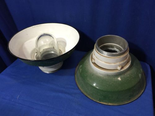 LOT of 2 R&amp;S Co NY 14&#034; green Industrial Light Fixture Vintage FREE SHIPPING