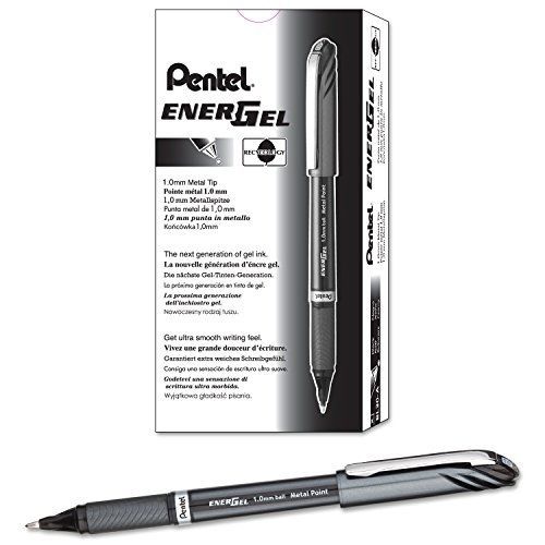 Pentel EnerGel NV Liquid Gel Pen, (1.0mm) Bold Line Capped, Metal Tip, Black