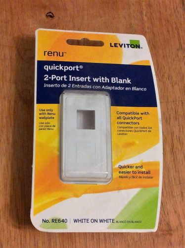 Leviton Renu Quickport 2 Port Insert With Blank RE640-WW White On White New Pkg