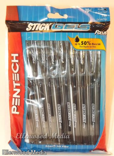 Pentech Stick Gels Ink Pen Black 10 County Medium Point 0.7 mm New ZZ 7