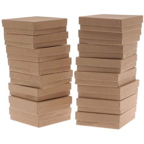 Kraft Brown Square Cardboard Jewelry Boxes 3.5 x 3.5 x 1 Inches 16