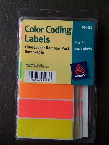 Avery 1997 Fluorescent Rainbow Pack Color Coding Labels 1&#034; x 3&#034; 200 labels 05481