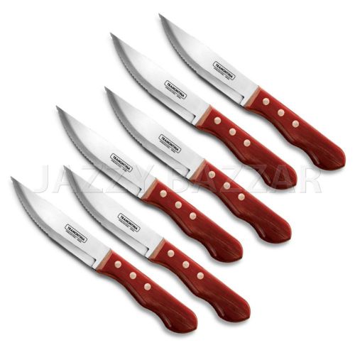 6 tramontina porterhouse jumbo steak knife set 6 steak knives stainless steel for sale