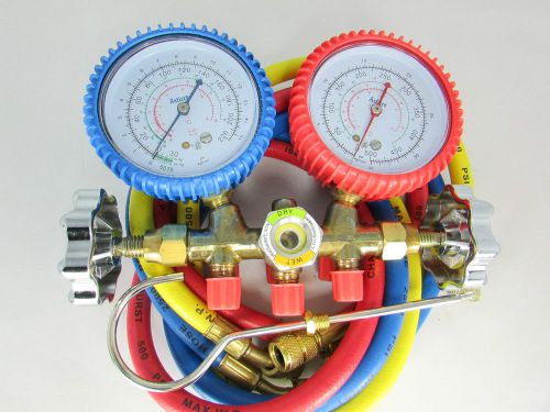 MANIFOLD GAUGES WITH SIGHT GLASS FOR R22, R12, R502-36 INCHES HOSE SET