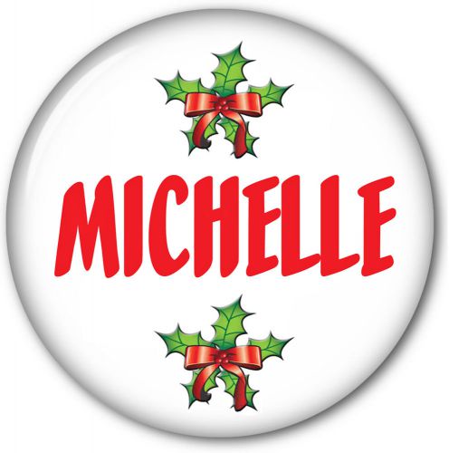 CHRISTMAS BUTTON PERSONALIZED FOR STOCKINGS OR GIFTS SAFETY PIN BACK MEASURES 3&#034;