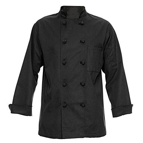 350 Chef Apparel 10 Knot Button Chef Coat-Easy-Care Twill - Black M
