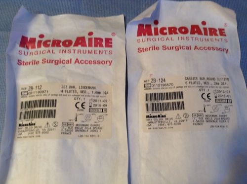 MICROAIRE SURGICAL INSTRUMENTS QTY 2 BURS ZB-124 ZB-112 NEW IN PACKAGE