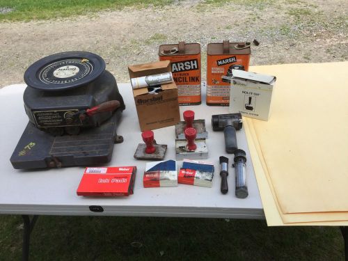 Marsh s 3/4   stencil cutter  cans of ink  paper &amp; print eguipment. lot. for sale