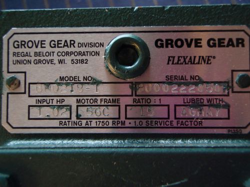 Grove Gear Flexaline 15:1 Gear Reducer 1.02HP BMQ-218-1