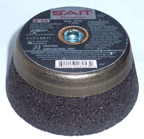 Sait z16 zirconium grinding cup stone w back 5&#034;x2&#034;x5/8&#034;-11 metal/stainless 26053 for sale