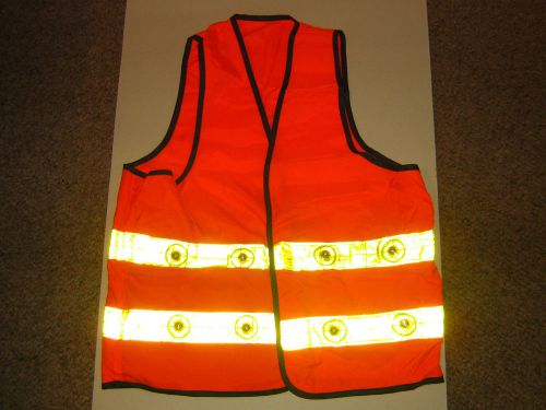 Safety Vest, Flashing LED Orange With Attached Belt Pouch. (Large)