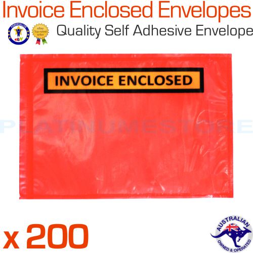 200 Premium Printed Invoice Enclosed Envelopes Adhesive Document Envelope RED