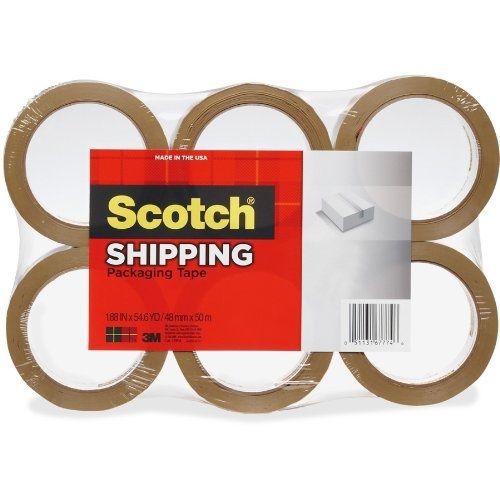 Scotch Lightweight Shipping Packaging Tape, 1.88 Inches x 54.6-Yards, Tan, 6