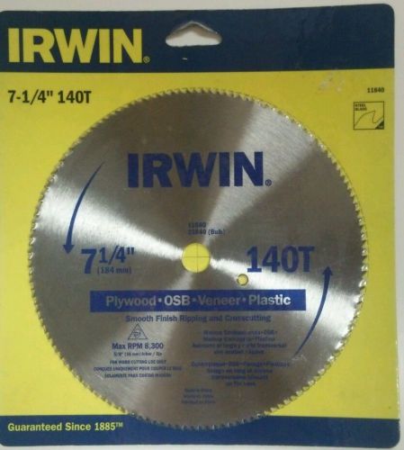 Irwin 11840 7-1/4&#034;  x 140t steel circular saw blade 5/8 ah finish rip crosscut for sale