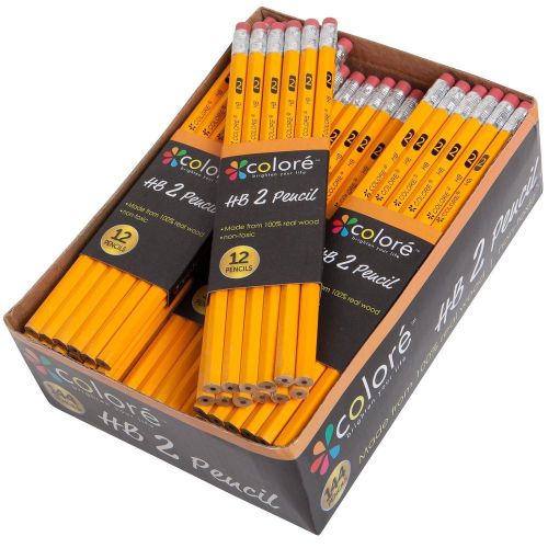 Colore #2 pencils with eraser tops - hb graphite / no 2 yellow wood pencil gr... for sale