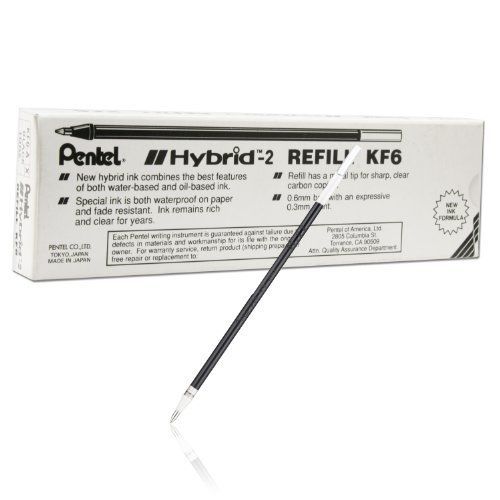 Pentel Refill for K105 Hybrid and K116 Hybrid Gel Rollers, Fine Line, Permanent