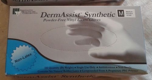Box of 100 derm assist synthetic vinyl examination gloves medium powder free for sale