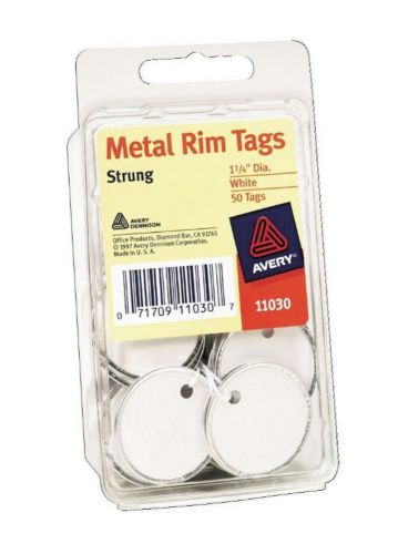 Avery Metal Rim Tags, White, 1-1/4&#034;, Strung, 50 Pack AVE11030