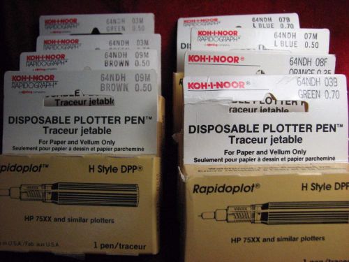 (8) Koh-I-Noor 64NDH Plotter Pens H Style Green Orange L Blue Brown Lot U