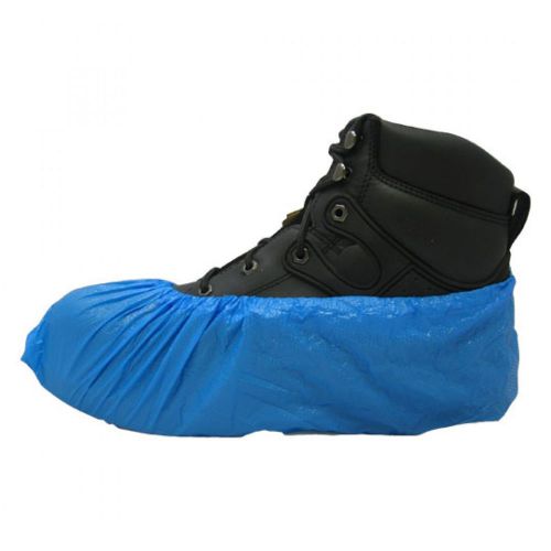 25 PAIR POLYETHYLENE SHOE COVER XL 4MIL ELASTIC TOP BLUE 1 SIZE FITS ALL DC9111