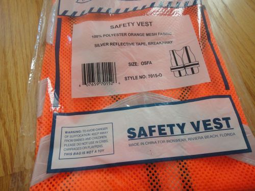 IRON WEAR SAFETY  VEST FOR  ADULT: 100% POLYESTER: ORANGE MESH: ONE SIZE: