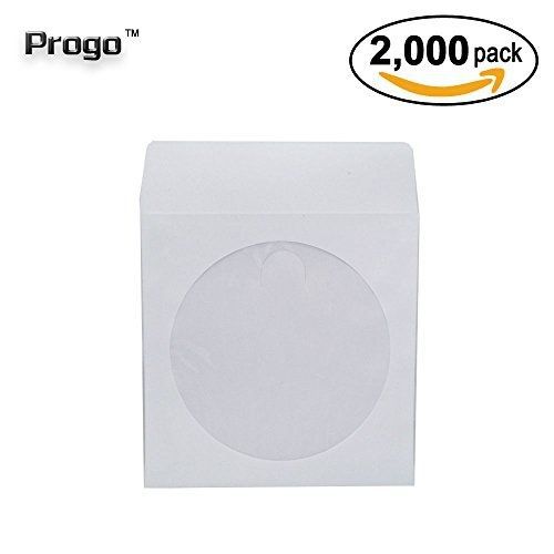 Progo 2,000 Pieces White Paper CD DVD Sleeves Envelope Holder with Clear Window
