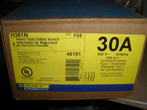 Square d h361n 30a 600vac heavy duty safety switch type 1 enclosure new in box for sale