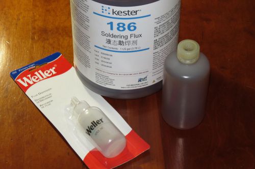 8oz. kester 186 soldering flux, rma, no clean. and weller flux dispenser bottle for sale