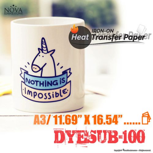 Heat Transfer Paper DYESUB-100 A3 (11.69&#034; x 16.54&#034;) Pack of 100 Sheets