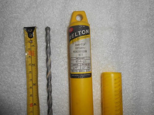 &#034;relton rt-4-12 ram-tip&#034; rotary percussion masonry bit ~ 1/4&#034; ~ 12&#034; oal ~ case for sale