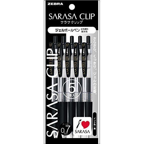 5 pens Zebra Sarasa clip gelink ballpoint pen 0.7mm P-JJB15-BK5 black