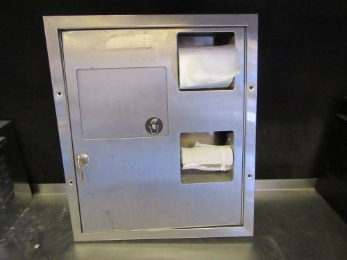 A39 DUAL SIDED SS BATHROOM TOILET PAPER DISPENSER W/ TRASH/TAMPON RECEPTICLE