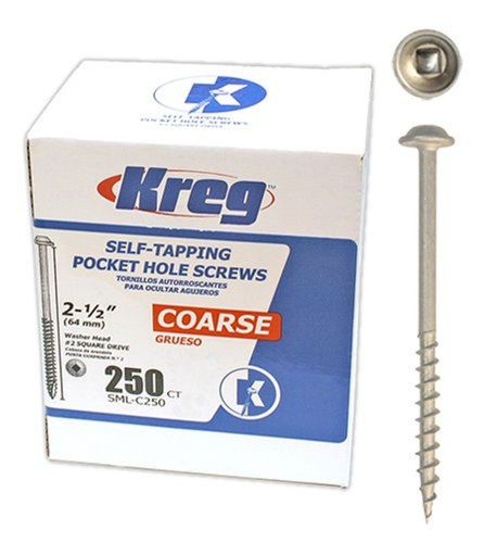 Kreg sml-c250-250 2-1/2-inch #8 coarse washer-head pocket hole screws 250-pack for sale