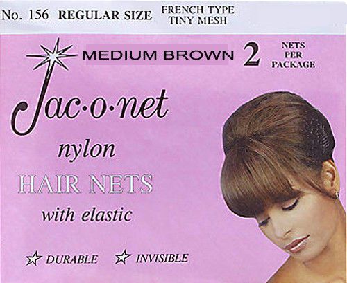 Jac-o-net  #156  french style  invisible hair net  w/elastic (2) pcs. med. brown for sale