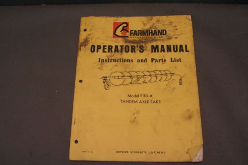 Farmhand Model F110-A Tandem Axle Wheel Rake Oprerator&#039;s Manual