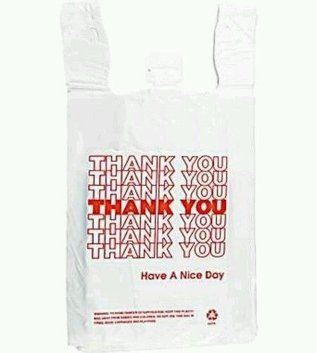 100 T-Shirt Carry Out Retail Thank You Plastic Shopping Bags, 8 x 4 x 16 NEW