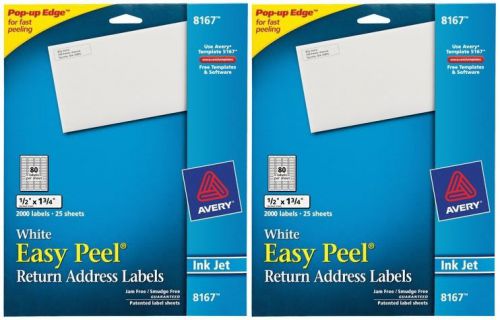Avery Easy Peel Inkjet Mailing Labels 1/2&#034; x 1 3/4&#034; White 4,000ct