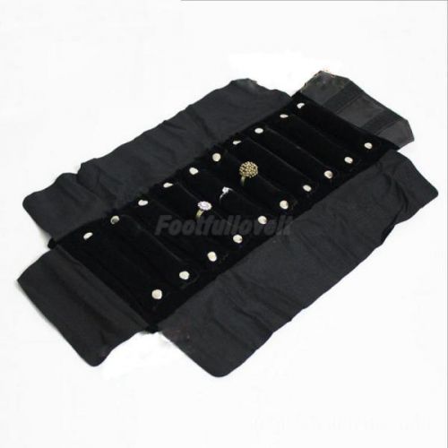 Travel jewelry ring roll 10 snap close ring bars storage bag black velvet for sale