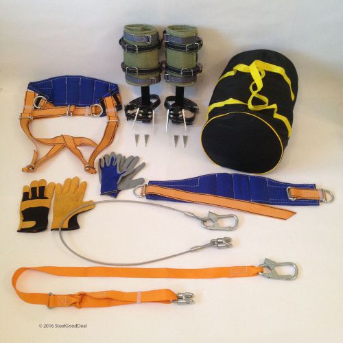 Tree climbing spike set spurs 2safety lanyard saddle safety belt gloves bag new for sale