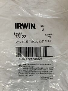 Irwin 73122 DRL 11/32 TMX JL 135’ Bulk Drill Bits, Qty 6 Pack