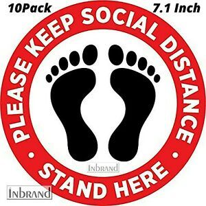 Inbrand 7.1” 10 Pack Social distancing Floor Decal Stand here Floor Sticker Red