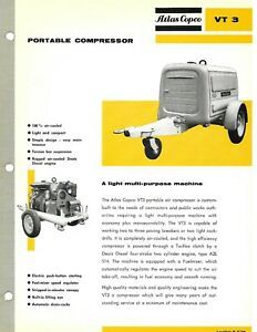 Equipment Brochure - Atlas Copco - VT3 Portable Air Compressor - c1960&#039;s (E6635)